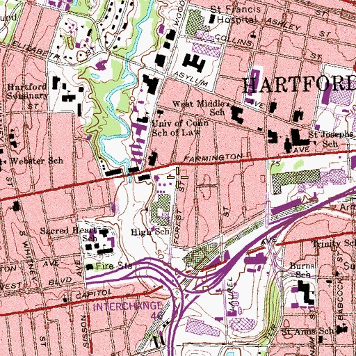 Topographic Map of Harriet Beecher Stowe House, CT