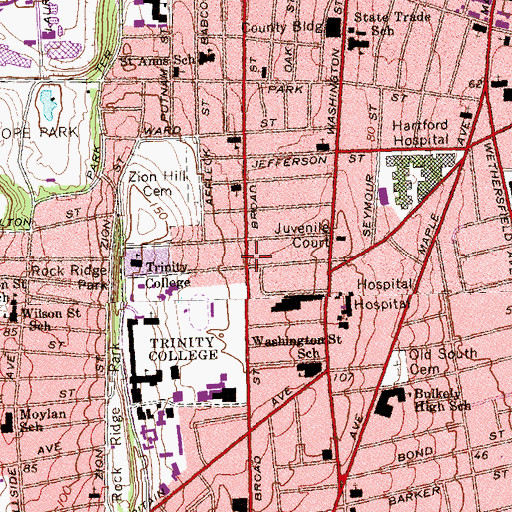Topographic Map of Hartford Regional YMCA, CT