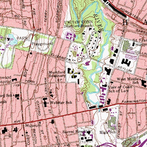 Topographic Map of Hartford Seminary Library, CT
