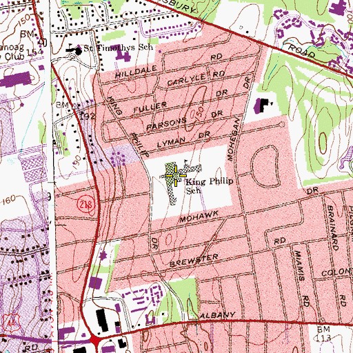Topographic Map of King Phillip Elementary School, CT