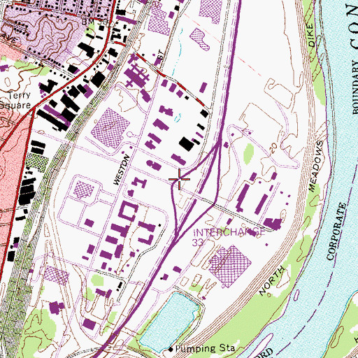 Topographic Map of North Meadows Industrial Park, CT