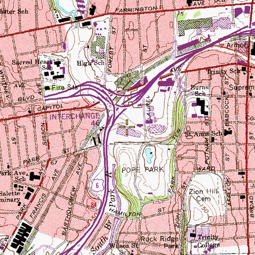 Topographic Map of Park Plaza Shopping Center, CT