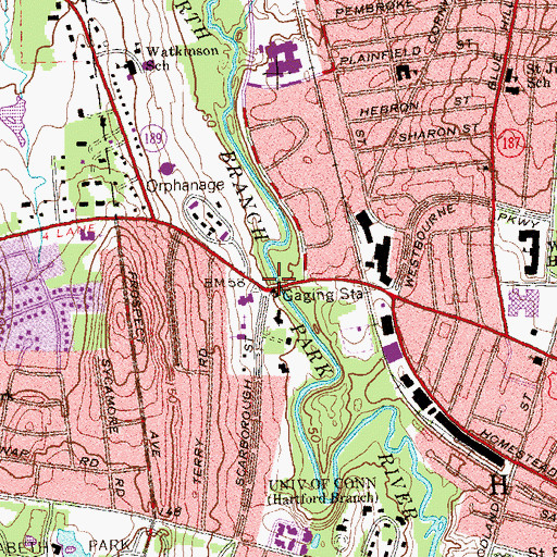 Topographic Map of Sheeps Bridge (historical), CT