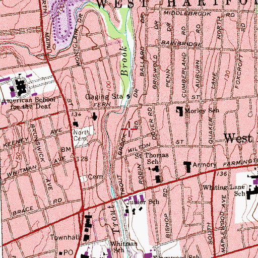 Topographic Map of Young Israel of Hartford, CT