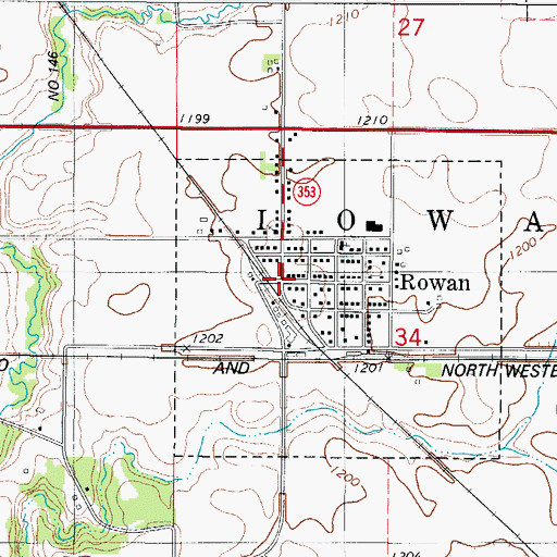 Topographic Map of Rowan Post Office, IA