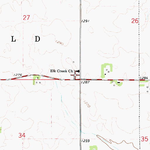 Topographic Map of Elk Creek Cemetery, IA