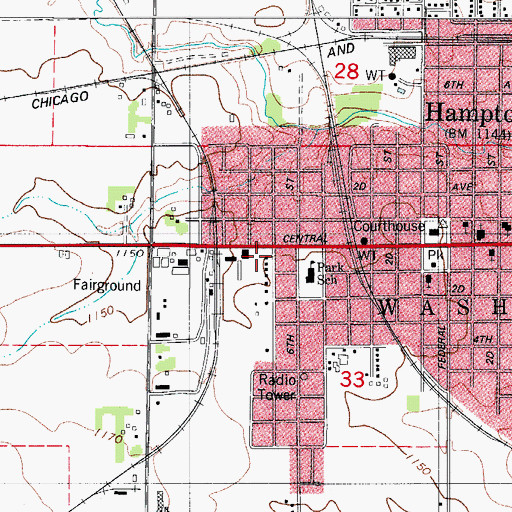 Topographic Map of Hampton City Park, IA