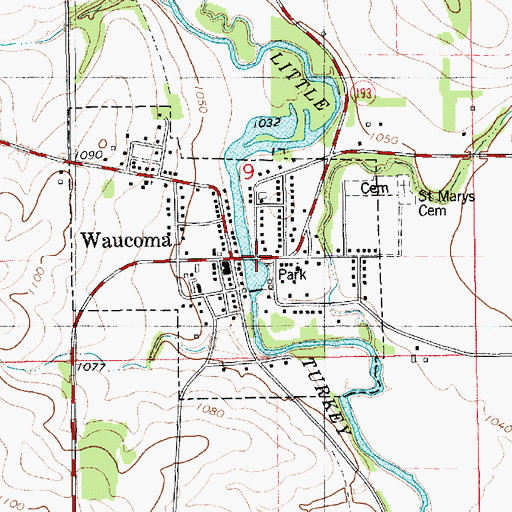 Topographic Map of Waucoma (historical), IA