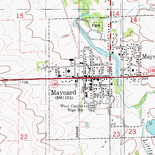 Topographic Map of Maynard Post Office, IA