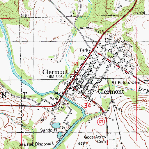 Topographic Map of Clermont Post Office, IA