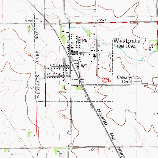 Topographic Map of Westgate (historical), IA