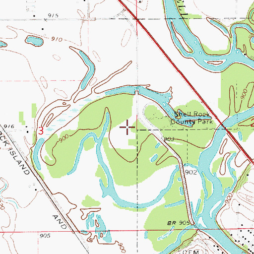 Topographic Map of Shell Rock Wildlife Area, IA