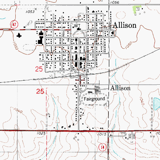 Topographic Map of Allison Post Office, IA