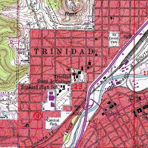Topographic Map of Trinidad State Junior College, CO