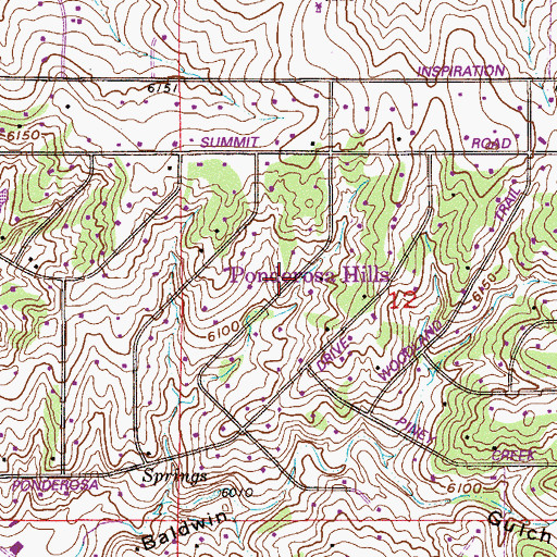 Topographic Map of Ponderosa Hills, CO