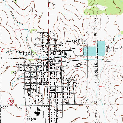 Topographic Map of Tripoli Fire Department, IA