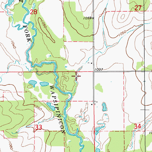 Topographic Map of Justen Wildlife Area, IA