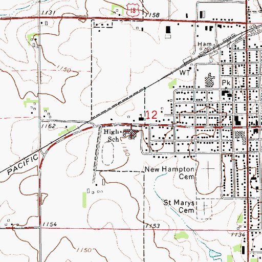Topographic Map of New Hampton High School, IA