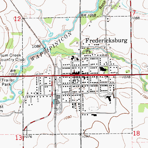 Topographic Map of Fredericksburg Municipal Hall, IA