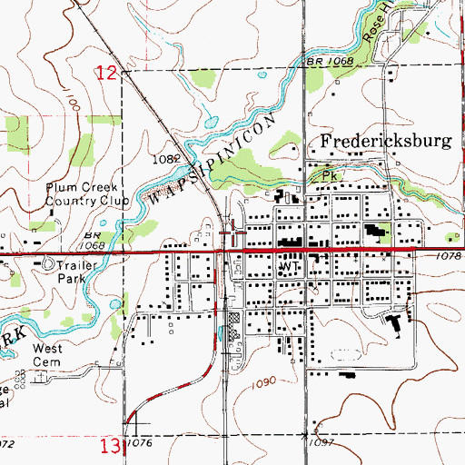 Topographic Map of Fredericksburg Farmers Co-op Elevator, IA
