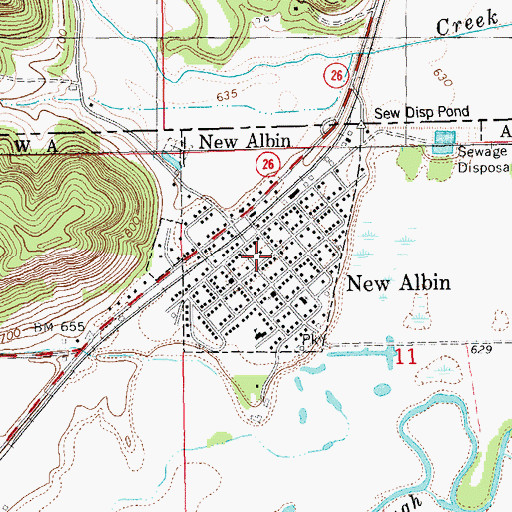 Topographic Map of New Albin Volunteer Fire Department, IA
