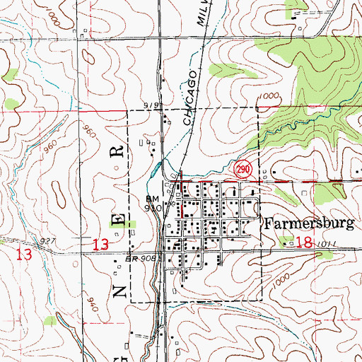 Topographic Map of Farmersburg Library, IA