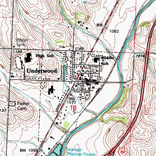 Topographic Map of Underwood Post Office, IA