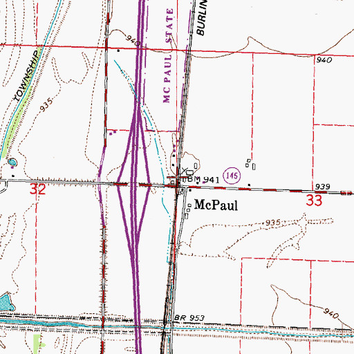 Topographic Map of McPaul, IA