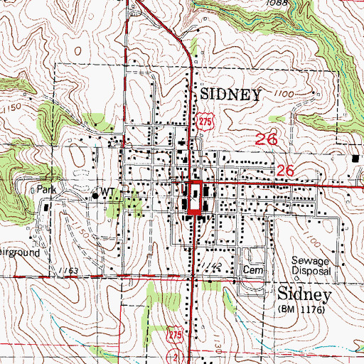 Topographic Map of Sidney Public Library, IA