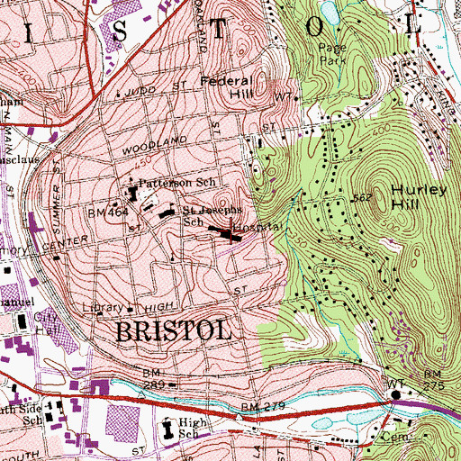 Topographic Map of Bristol Hospital, CT