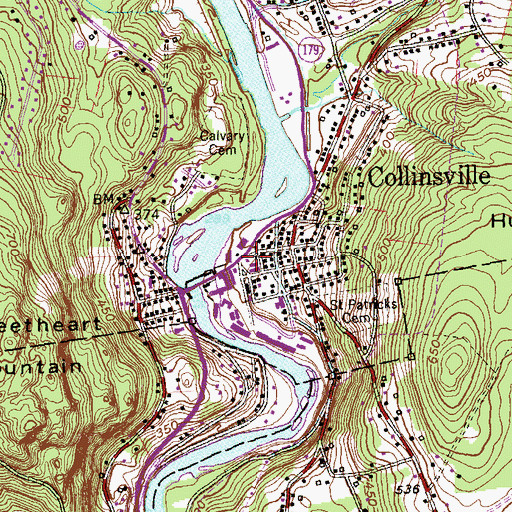 Topographic Map of Collinsville Post Office, CT