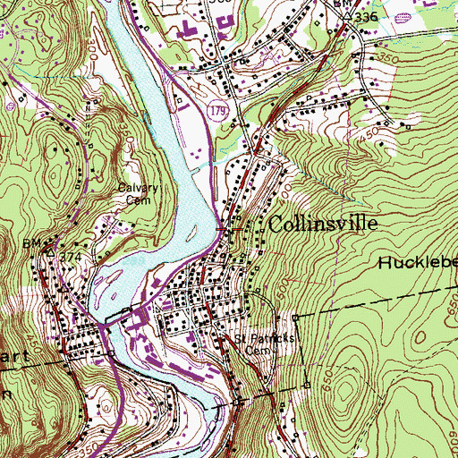 Topographic Map of Collinsville Town Hall, CT