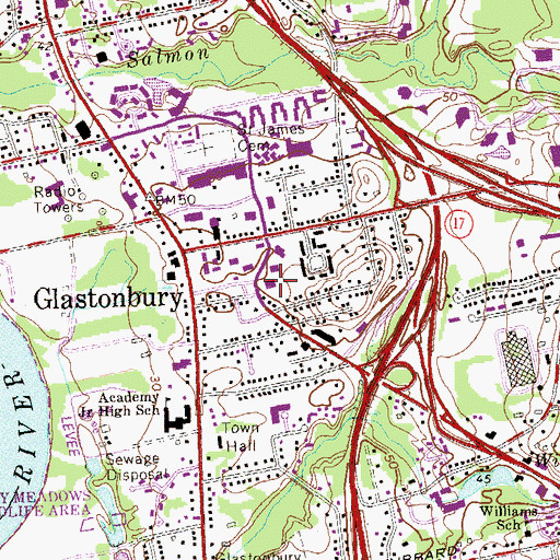 Topographic Map of Glastonbury Post Office, CT