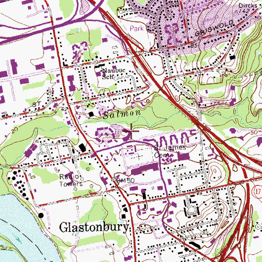 Topographic Map of Glen Lochen Marketplace Shopping Center, CT