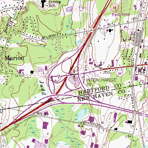 Topographic Map of Interchange 28, CT