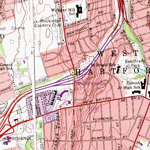 Topographic Map of Interchange 41, CT
