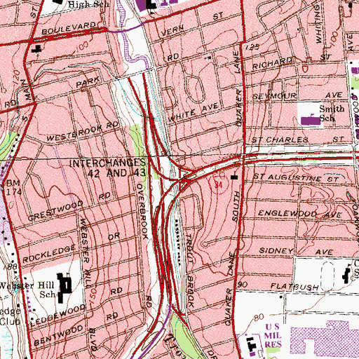 Topographic Map of Interchange 43, CT