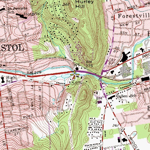 Topographic Map of Down Street Cemetery, CT
