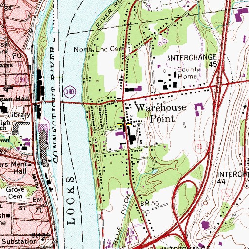 Topographic Map of Library Association of Warehouse Point, CT