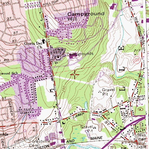 Topographic Map of Middle School of Plainville, CT