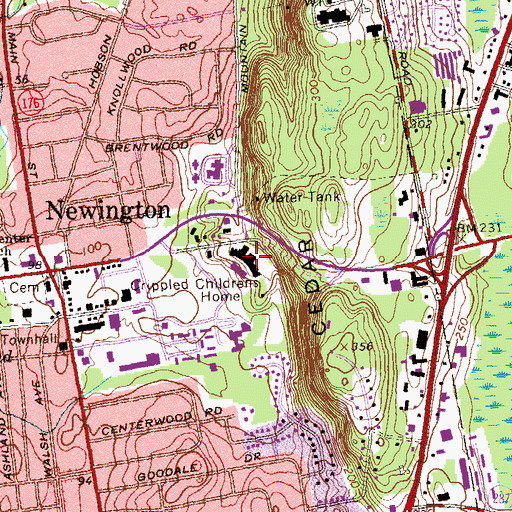 Topographic Map of Newington Hospital for Crippled Children, CT