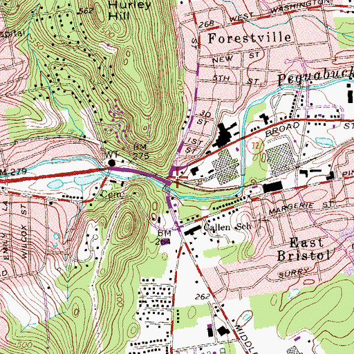 Topographic Map of Pierce Bridge, CT