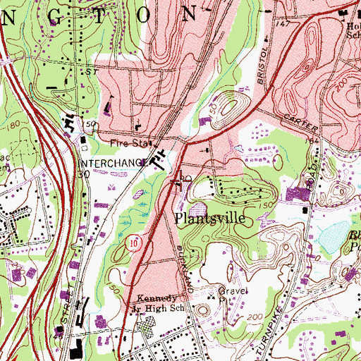 Topographic Map of Plantsville Post Office, CT