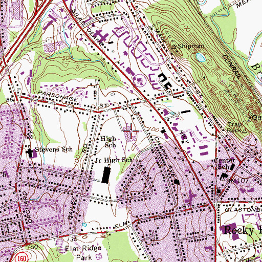 Topographic Map of Rocky Hill High School, CT