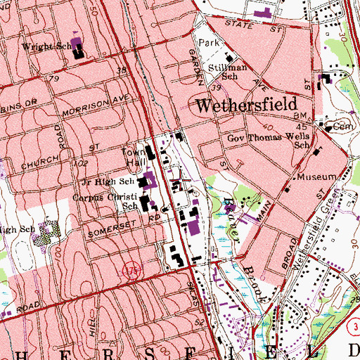 Topographic Map of Wethersfield Post Office, CT