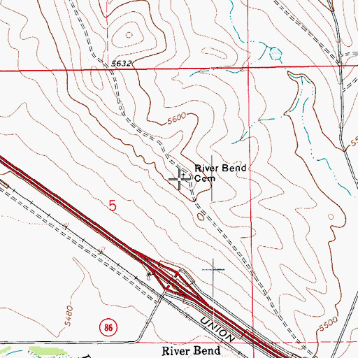 Topographic Map of River Bend Cemetery, CO