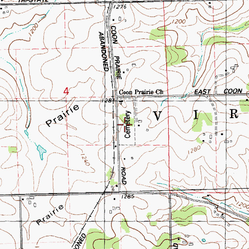 Topographic Map of Coon Prairie Lutheran Cemetery, WI