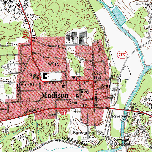 Topographic Map of Madison Presbyterian Church, NC