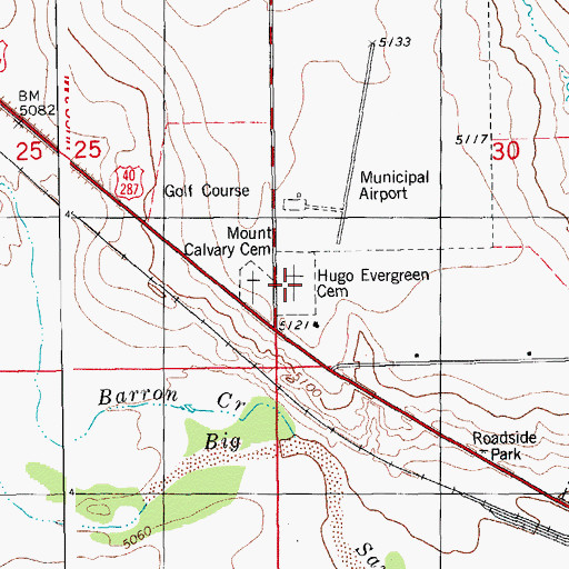 Topographic Map of Hugo Evergreen Cemetery, CO