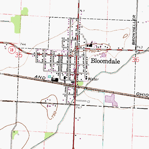 Topographic Map of Bloomdale Post Office, OH